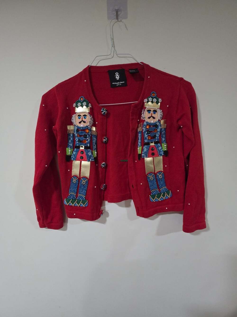 Vintage Michael Simon Nutcracker Cardigan Sweater, Red, Size 7/8, 2002
